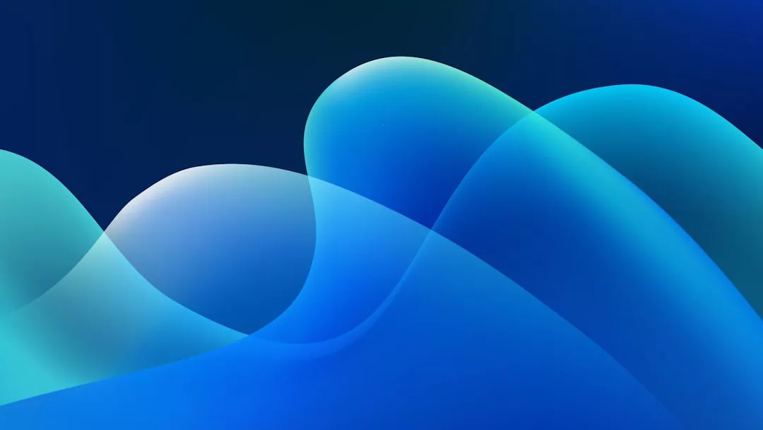 Abstraktes Digitalbild mit sanften, sich überlagernden blauen und blaugrünen wellenartigen Formen auf dunklem Hintergrund - eine inspirierende Wahl für Wandgestaltung oder moderne Tapeten-Designs.